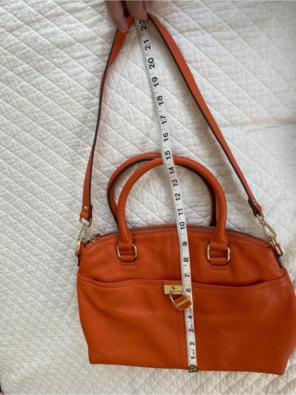 Calvin Klein Burt Orange Leather Satchel Tote Removable Strap Classic Bag Autumn
